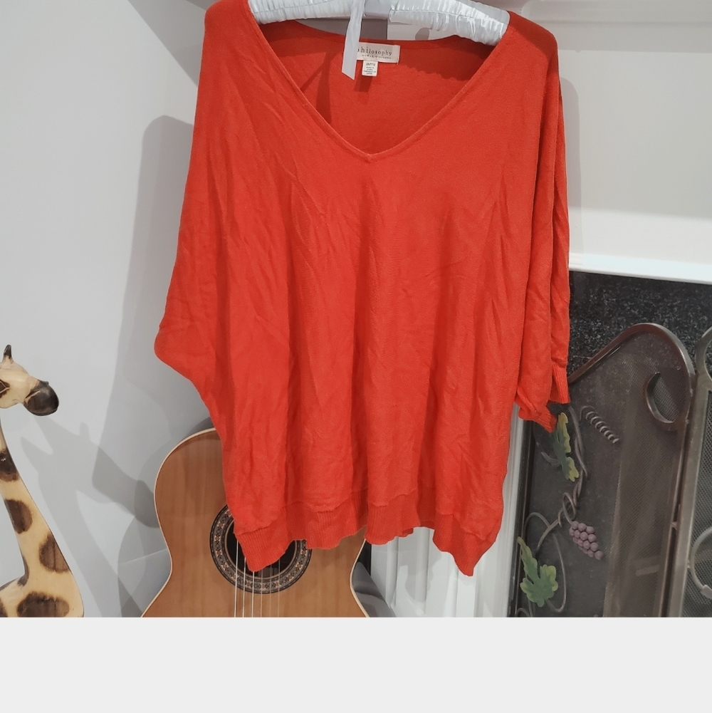 Beautiful Philosophy Republic Vibrant Soft Dolman Vibrant Red V Neck Sweater